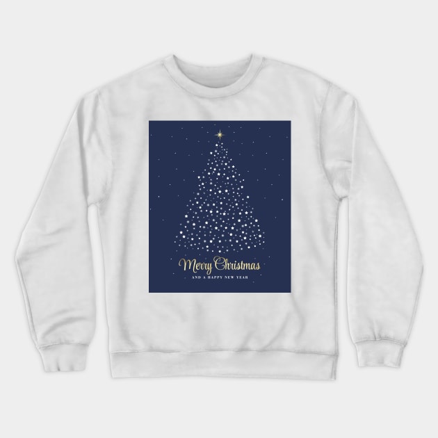 Merry Christmas and a Happy New Year. Minimalistic Christmas tree illustration. High quality Christmas blue white and gold starry illustration in minimalist style. Crewneck Sweatshirt by ChrisiMM